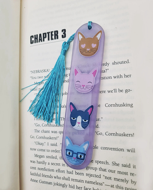 Pink Blue Cat Resin Bookmark