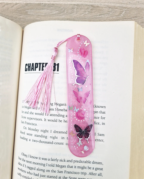 Pink Butterfly Resin Bookmark