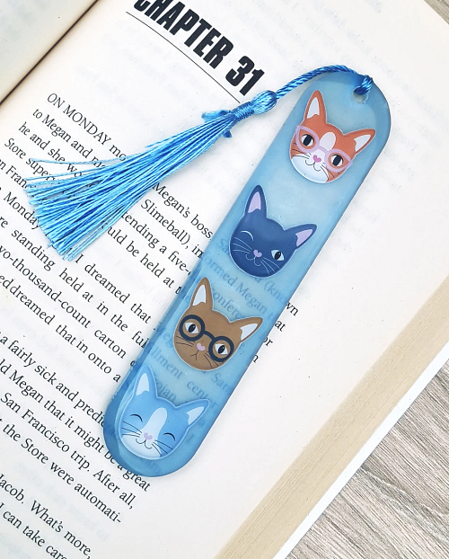 Blue Cat Resin Bookmark