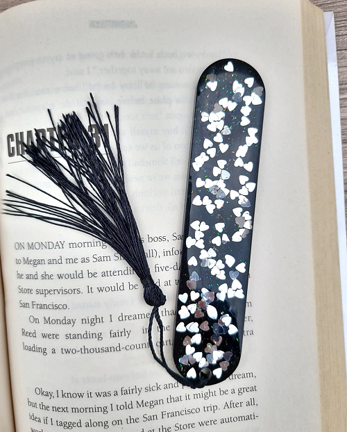 Silver Heart Resin Bookmark