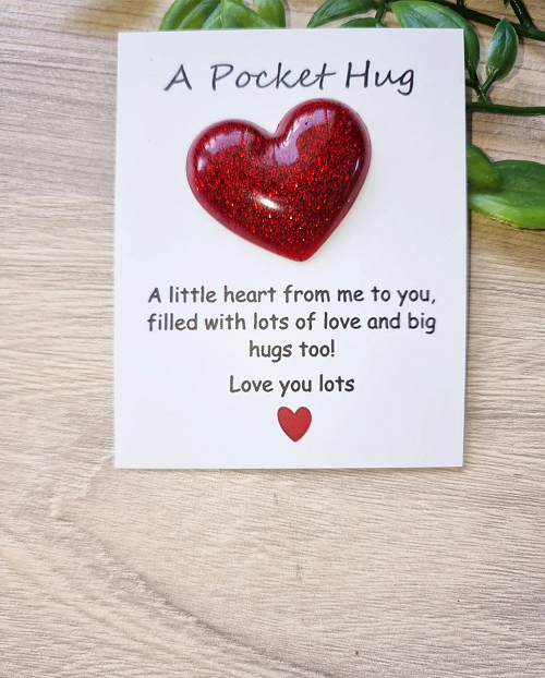 Bright Red Glitter Resin Heart Pocket Hug 2