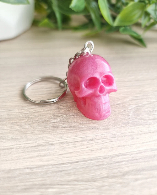 Pink Resin Skull Keyring / Keychain