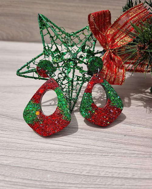 Tear Drop Christmas  Dangle Stud Resin Earrings