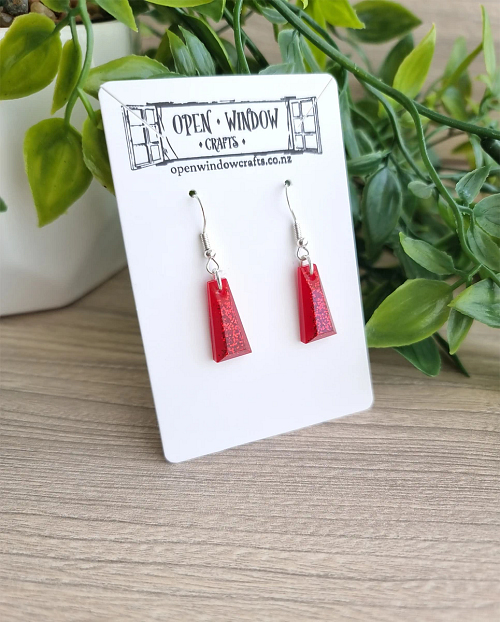 Red Glitter Thin Taper Resin Earrings