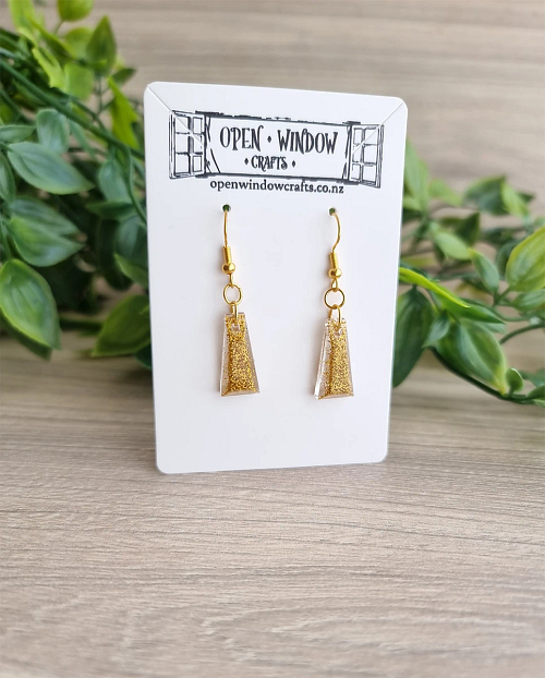 Gold Glitter Thin Taper Resin Earrings