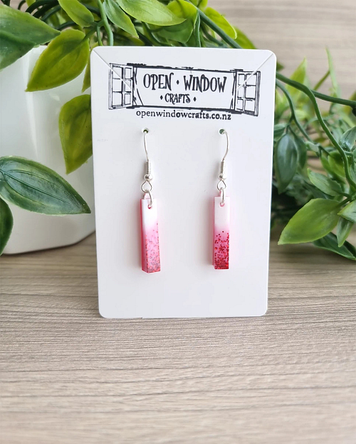 Red And White Glitter Thin Resin Earrings