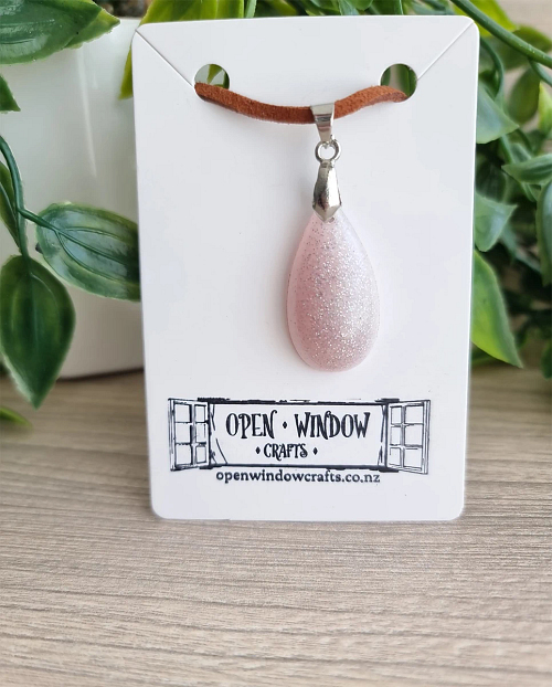 White Glitter Shimmer Resin Tear Drop Necklace Pendant