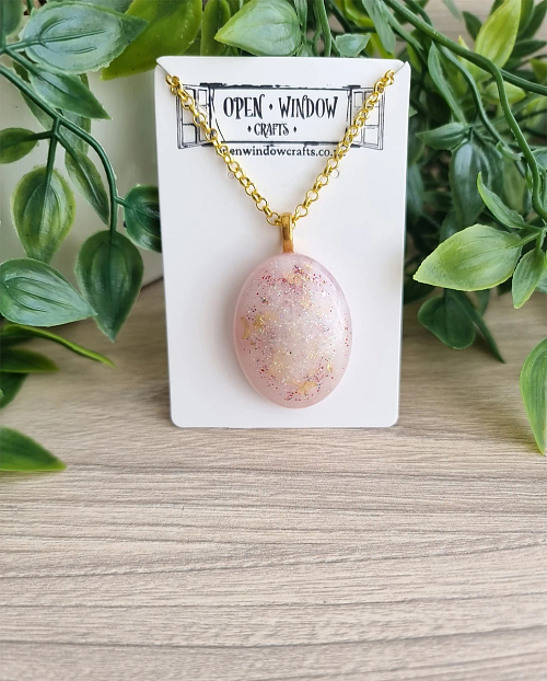 Faux Opal Pink Resin Necklace Pendant