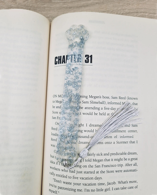 Silver Flake Large Cat Paw Resin Bookmark