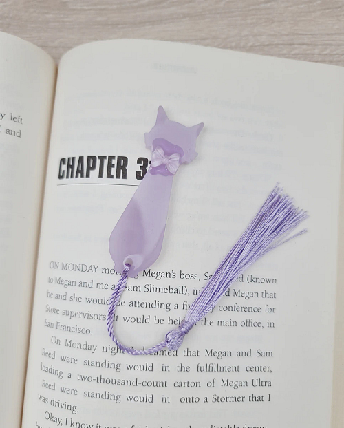 Small Purple Cat Bow Tie Resin Bookmark