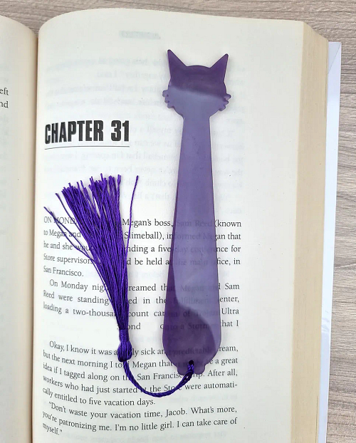 Translucent Large Purple Cat Resin Bookmark