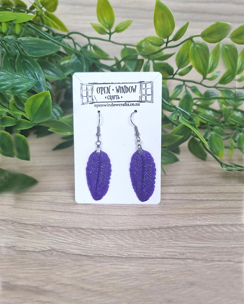 Purple Resin Feather Earrings