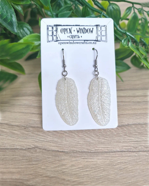 Silvery Glitter Feather Earrings - Silver Resin Earrings