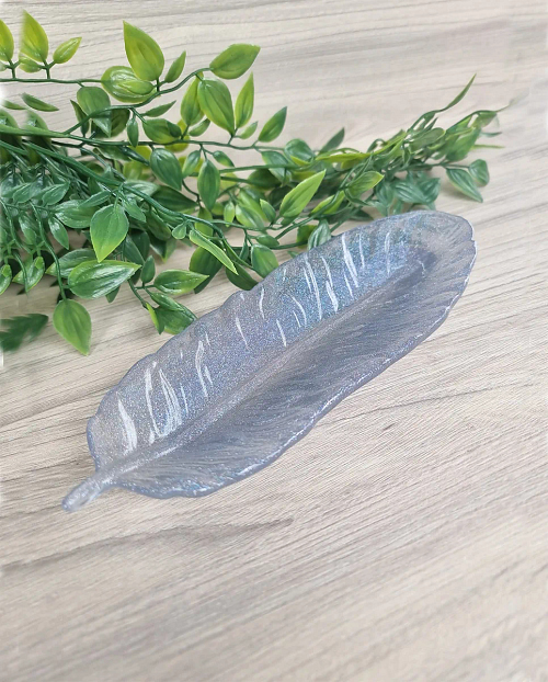Silver Glitter Resin Feather Trinket Tray