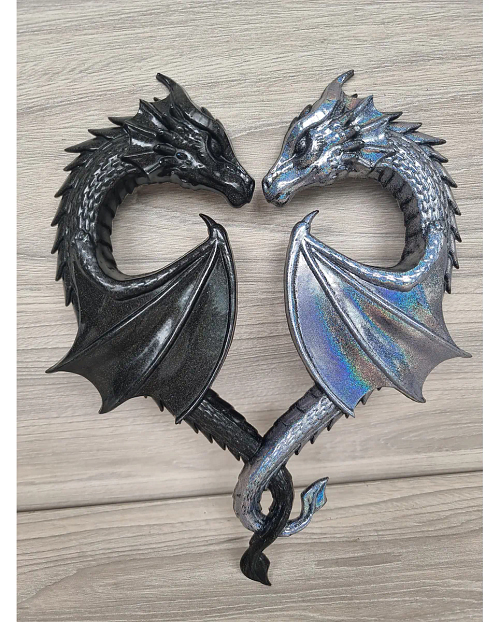 Black & Silver Shimmer Glitter Resin Dragons