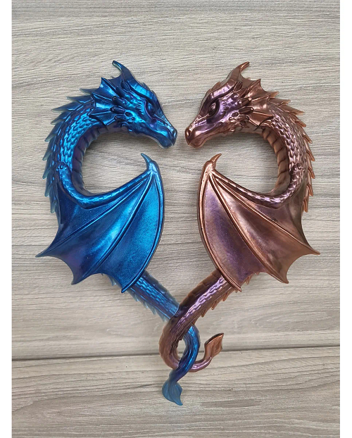 Bronze & Blue Shimmer Glitter Resin Dragons Resin Wall Art
