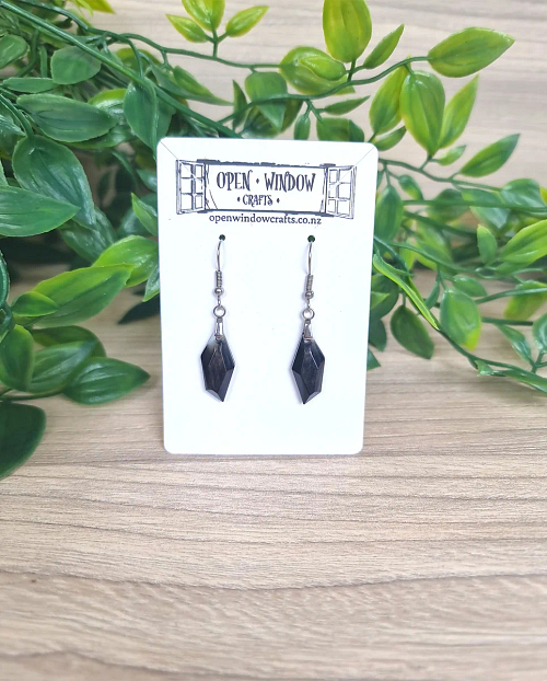 Black with Slight White Glitter Gem Shape Resin Earrings