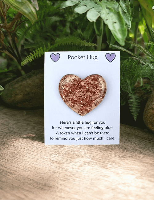 Bronze Glitter Bronze Flake Resin Heart Pocket Hug