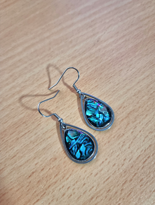 Small Teardrop Paua Dangle Resin Earrings