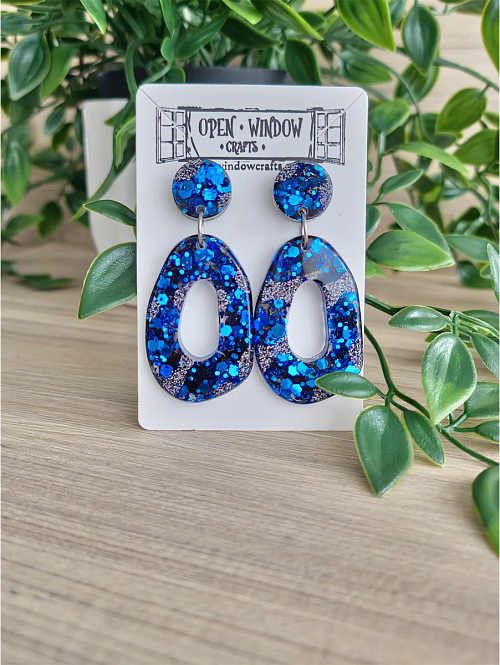 Irregular Blue Glitter and Shimmer Glitter Dangle Stud Earring New Zealand Handmade Jewellery (1)