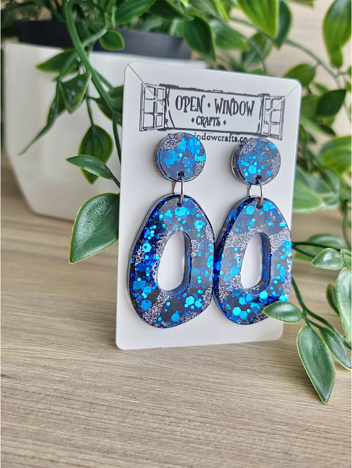 Irregular Blue Glitter and Shimmer Glitter Dangle Stud Earring New Zealand Handmade Jewellery (1)