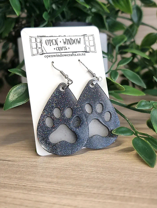 Cat Dog Large Paw Print Dangle Earrings Handmade Jewellery New Zealand