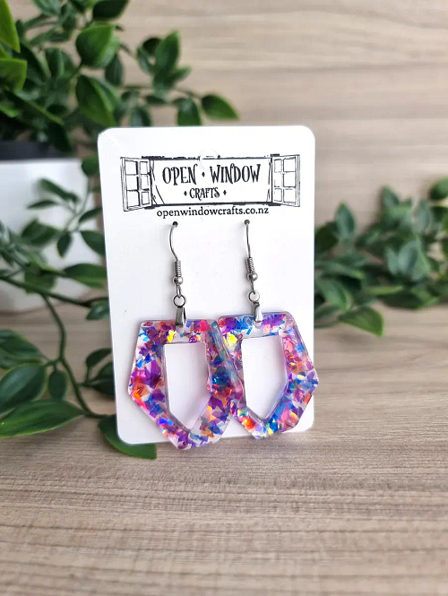 Colourful Shimmer Flakes Dangle Earring Handmade Jewellery New Zealand (1)