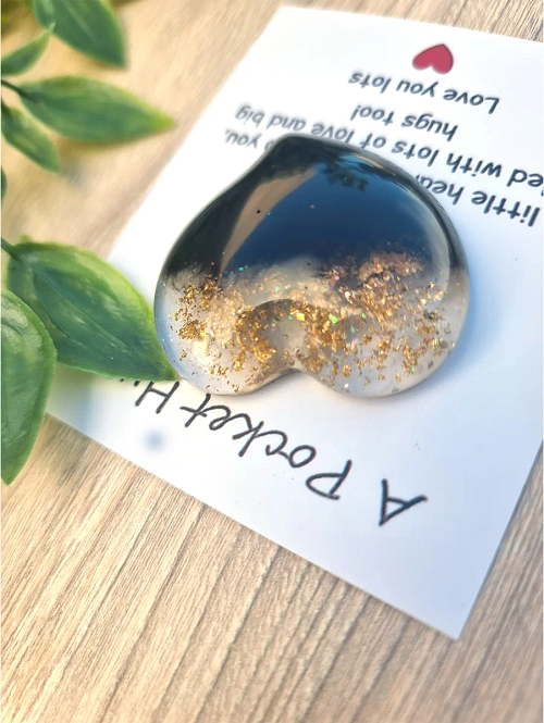 Gold Flake Black Resin Pocket Hug Handmade Jewellery NZ
