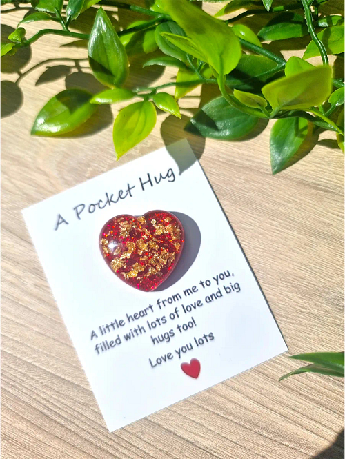 Red Glitter Gold Flake Resin Pocket Hug Handmade NZ (2)