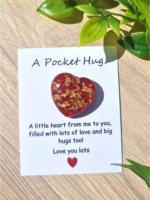 Red Glitter Gold Flake Resin Pocket Hug Handmade NZ (2)
