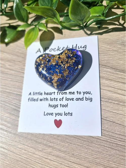 Blue Resin Gold Flake Resin Pocket Hug Handmade Jewellery NZ 3