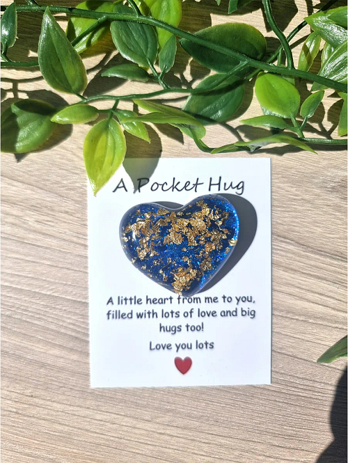 Blue Resin Gold Flake Resin Pocket Hug Handmade Jewellery NZ (1)
