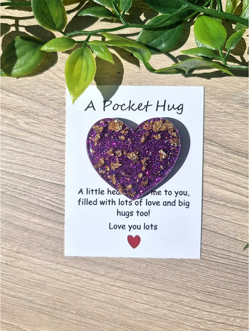 Gold Flake Purple Resin Pocket Hug Handmade Jewellery NZ