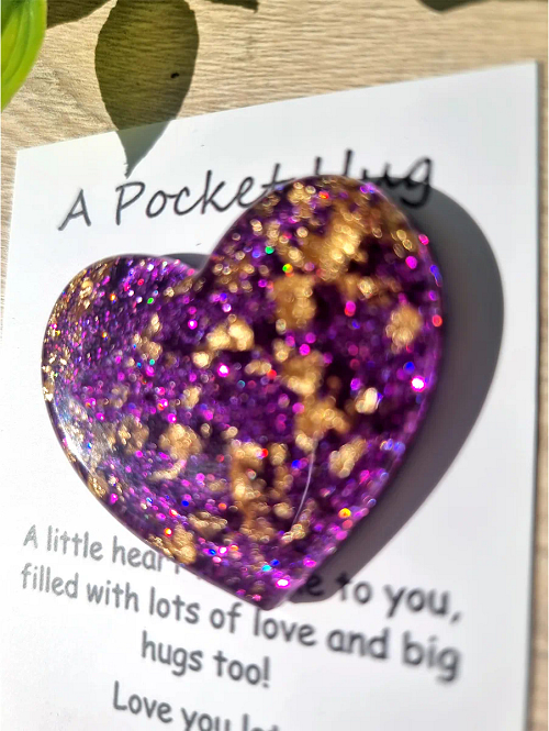 Gold Flake Purple Resin Pocket Hug Handmade Jewellery NZ