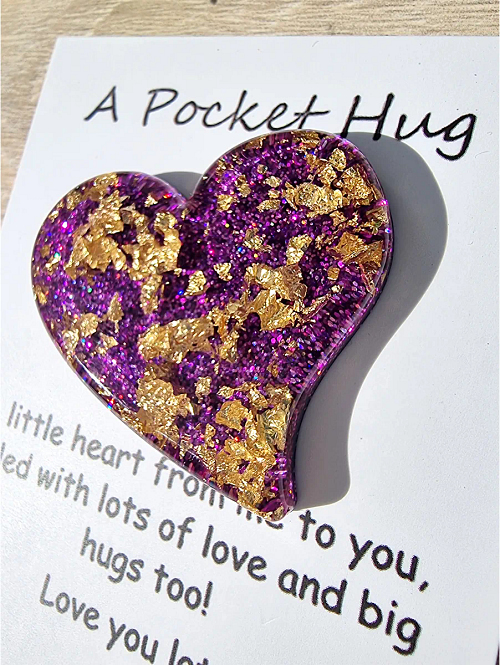 Purple Glitter Gold Flake Resin Pocket Hug Style 2