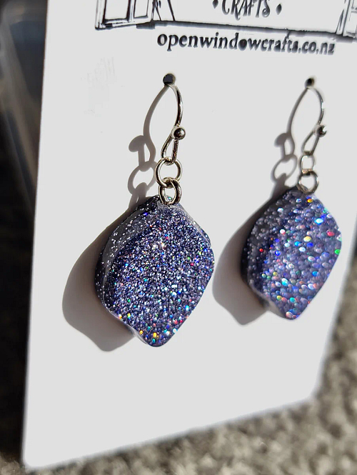 Irregular Glitter Galaxy Dangle Earrings Handmade Jewellery NZ
