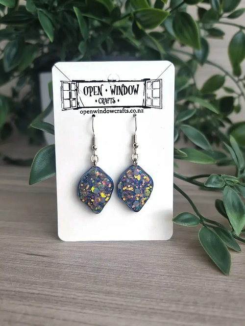 Irregular Sparkle Shimmer Glitter Dangle Earrings Handmade Resin Jewellery NZ