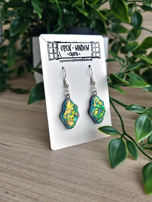 Irregular Sparkle Shimmer Glitter Dangle Earrings Handmade Resin Jewellery NZ