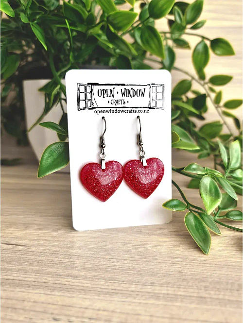 Red Shimmer Glitter Heart Handmade Jewellery