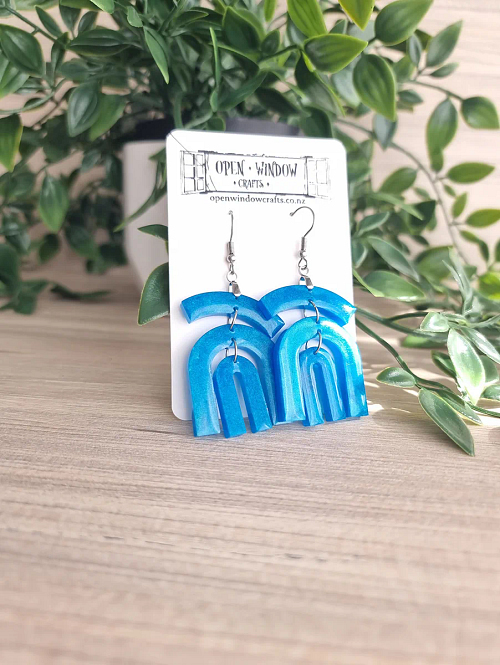 Blue Arc Layered Dangle Earrings