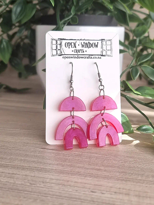 Pink Melon 3 Tier Resin Earrings Handmade Jewellery New Zealand