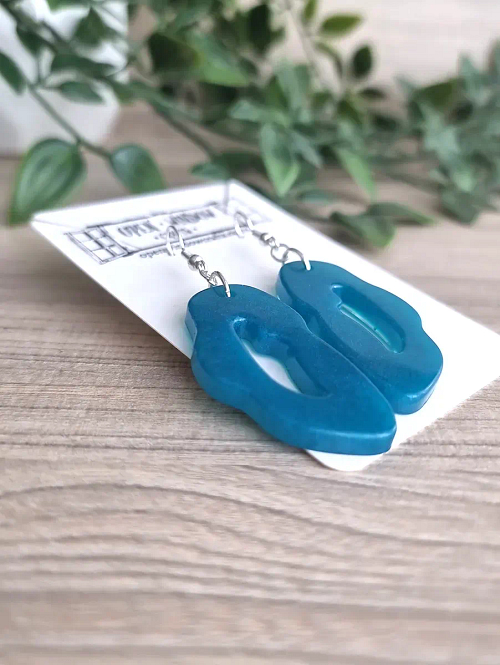 Blue Irregular Shape Resin Earrings Handmade Jewellery