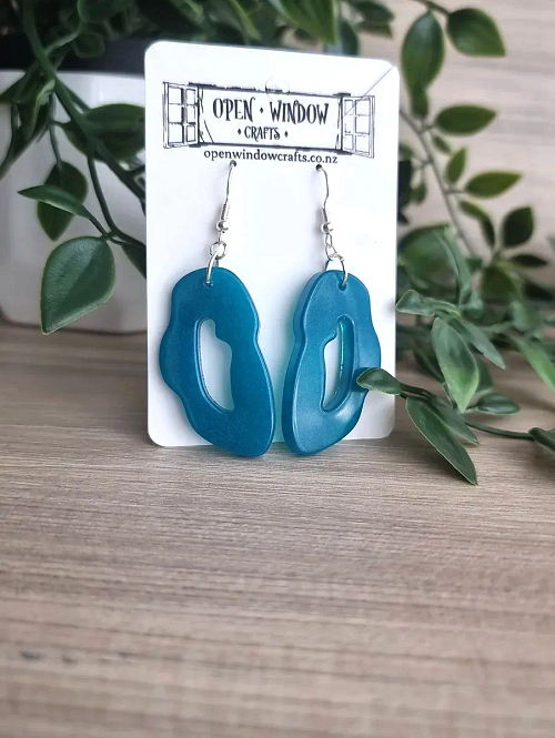 Blue Irregular Shape Resin Earrings Handmade Jewellery New Zealand (2)
