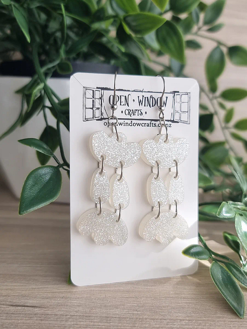 Fine Silver Glitter White Resin Earrings Handmade Jewellery Nz