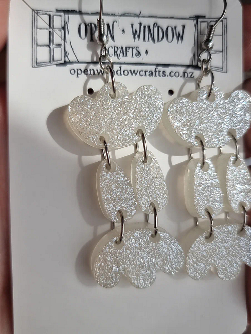 Fine Silver Glitter White Resin Earrings Handmade Jewellery Nz