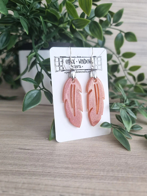 Bronze Copper Glitter Feather Dangle Earrings Handmade Jewellery NZ