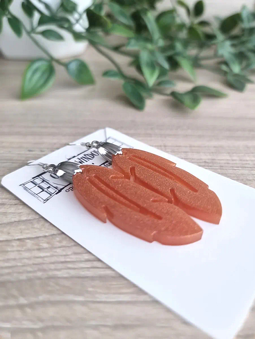 Bronze Copper Glitter Feather Dangle Earrings Handmade Jewellery NZ