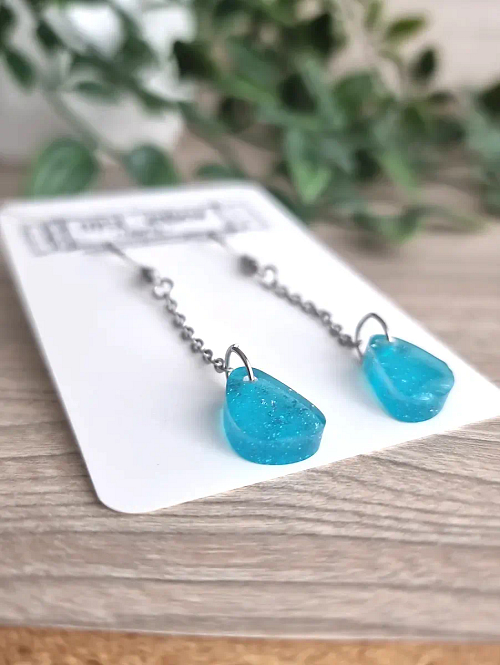 Blue Translucent Glitter Sparkle Dangle Earrings Handmade Jewellery Nz