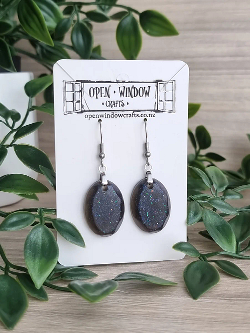 Galaxy Glitter Oval Gem Dangle Earrings