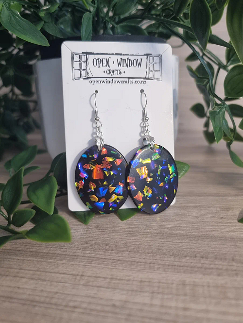 Glitter Galaxy Oval Dangle Resin Earrings Handmade Jewellery Nz